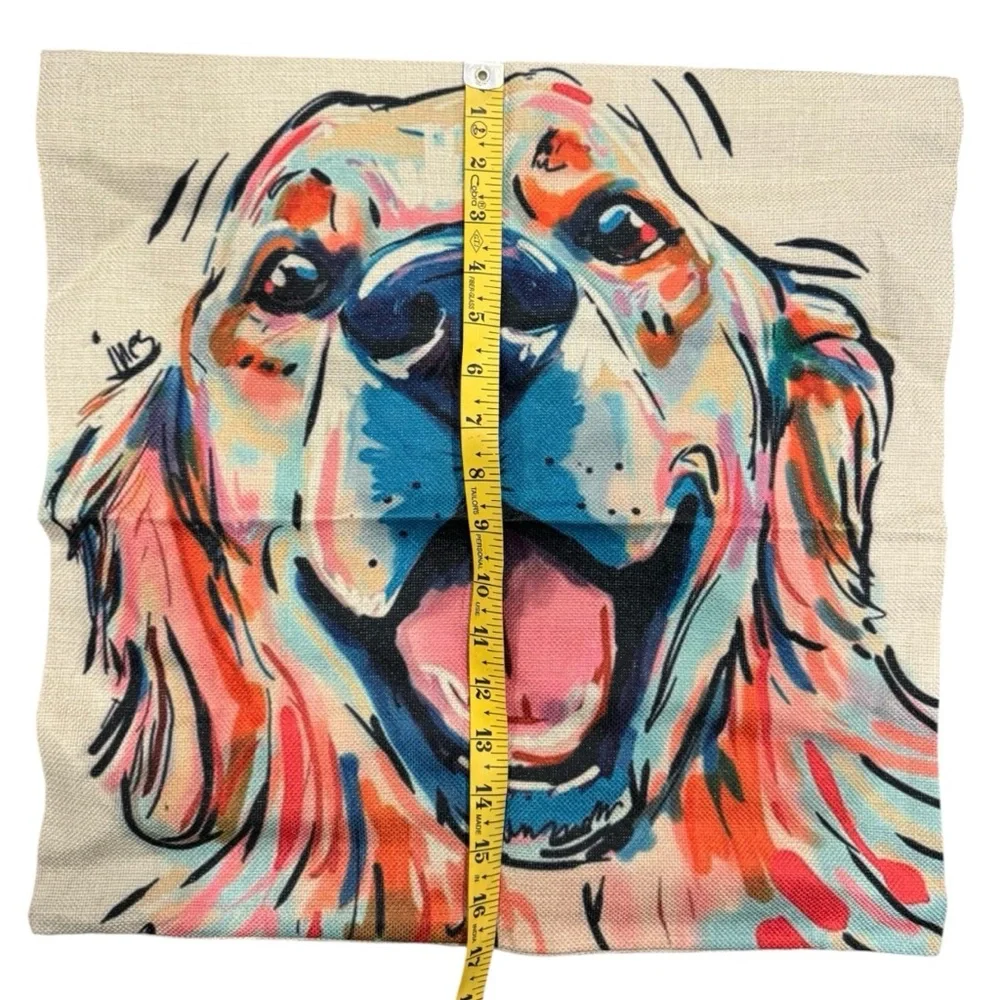 Colorful Dog Art Pillow Cover - Vibrant Multi-Color Golden Retriever